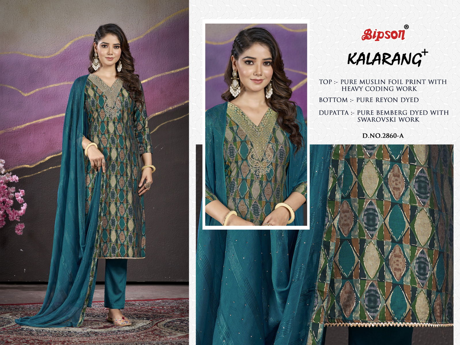 Kalarang 2860 By Bipson Viscose Muslin Printed Non Catalog Dress Material Wholesale Shop In Surat
